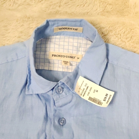 Pronto Uomo Modern Fit 100% Linen Button Down Shirt NWT The Men's Warehouse M - Picture 3 of 9